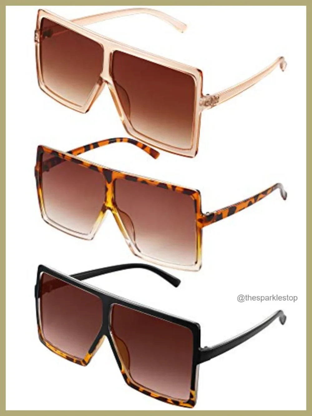 Oversized Square Sunglasses Plastic UV Protection 3 Pack Flat Top